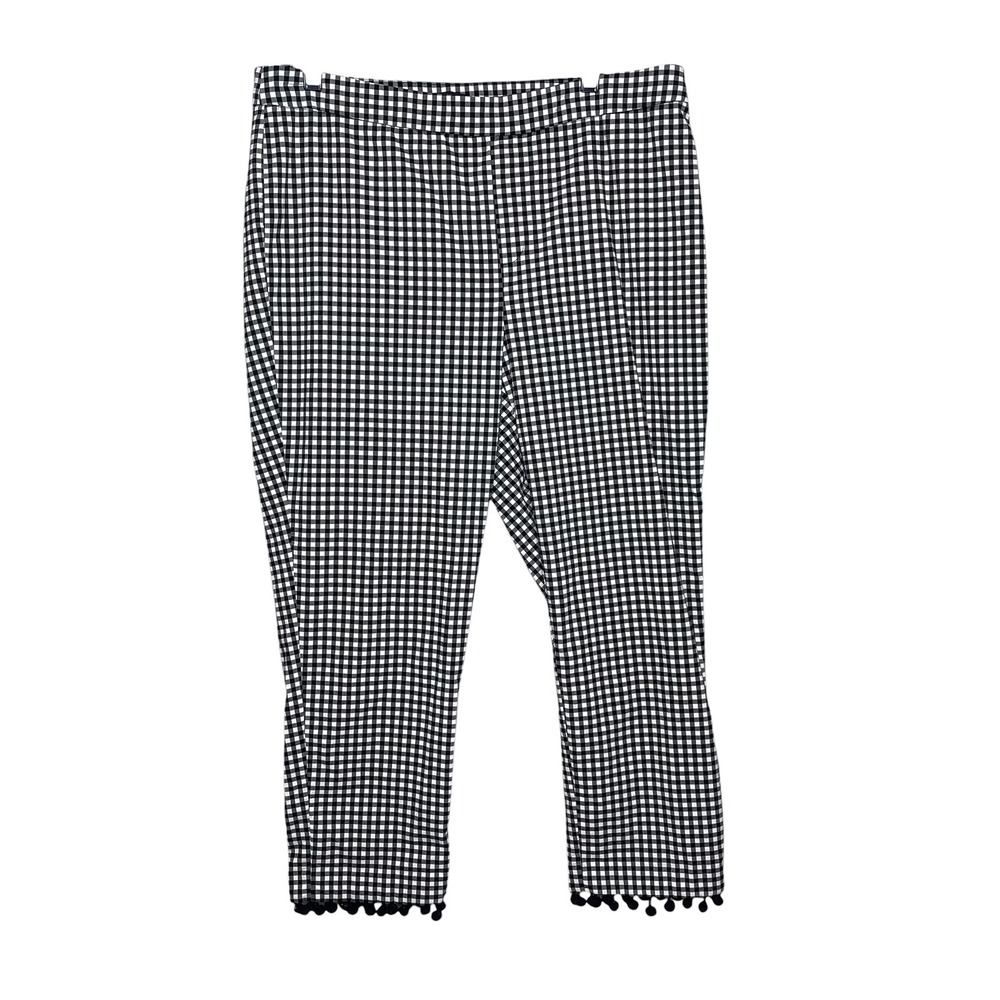 Roz & Ali Women Black Gingham Pom Pom Trim Cropped Pants 14